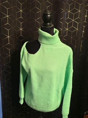 Turtleneck Cutout Sweater - lime green